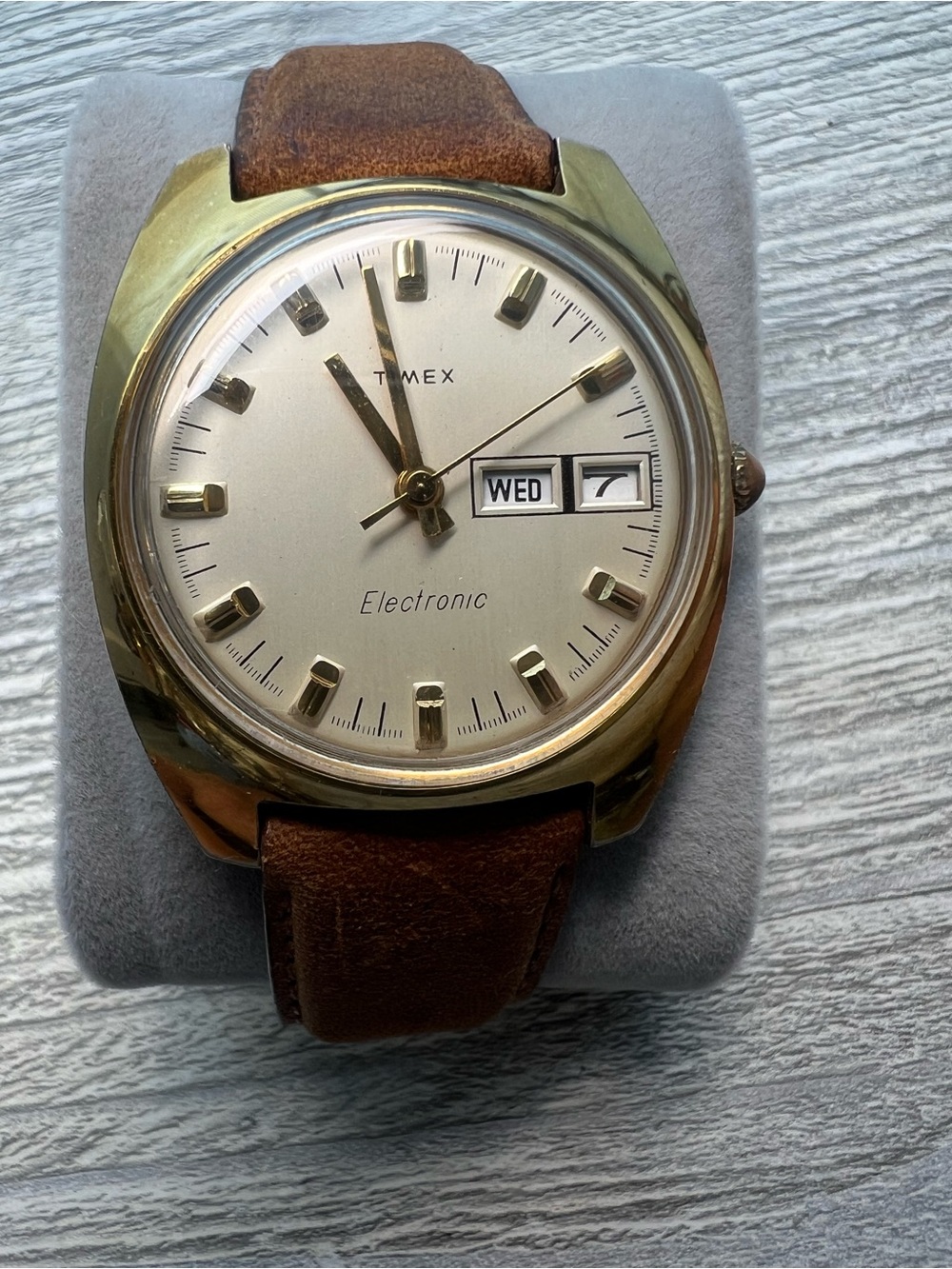 Timex Gold Case Wristwatch with Brown Leather Band